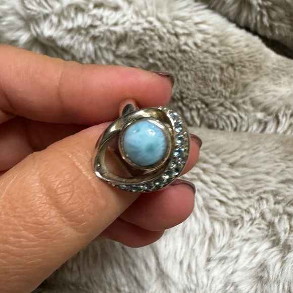 Blue abstract ring size 5. 9.25 silver ring diamond - Picture 3 of 6